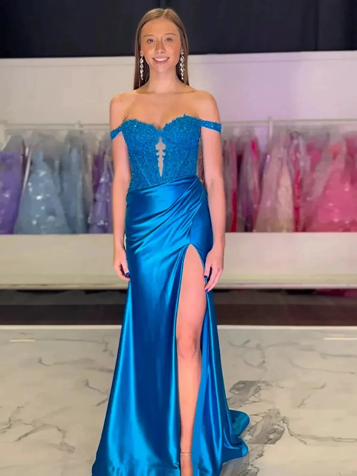 Eseld | Mermaid Sweetheart Pink Satin Long Prom Dresses With Split - Image 10