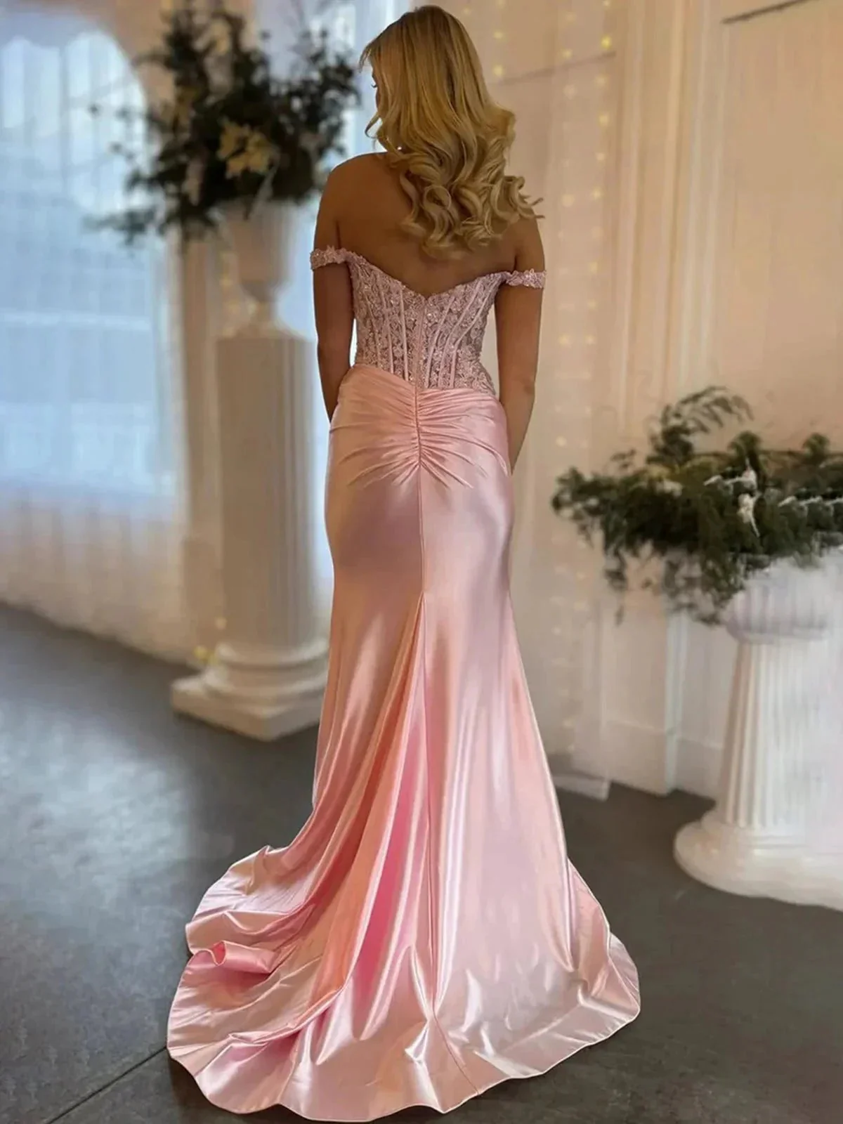 Eseld | Mermaid Sweetheart Pink Satin Long Prom Dresses With Split - Image 3