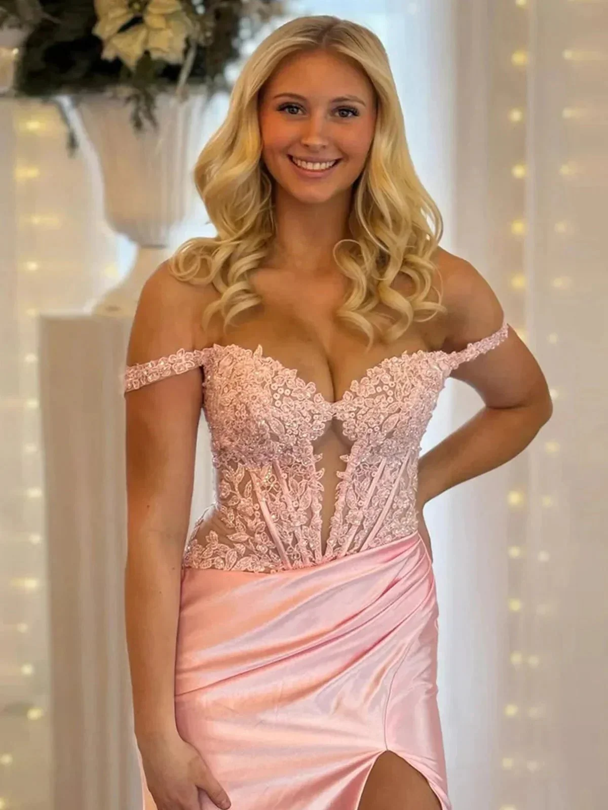 Eseld | Mermaid Sweetheart Pink Satin Long Prom Dresses With Split - Image 5