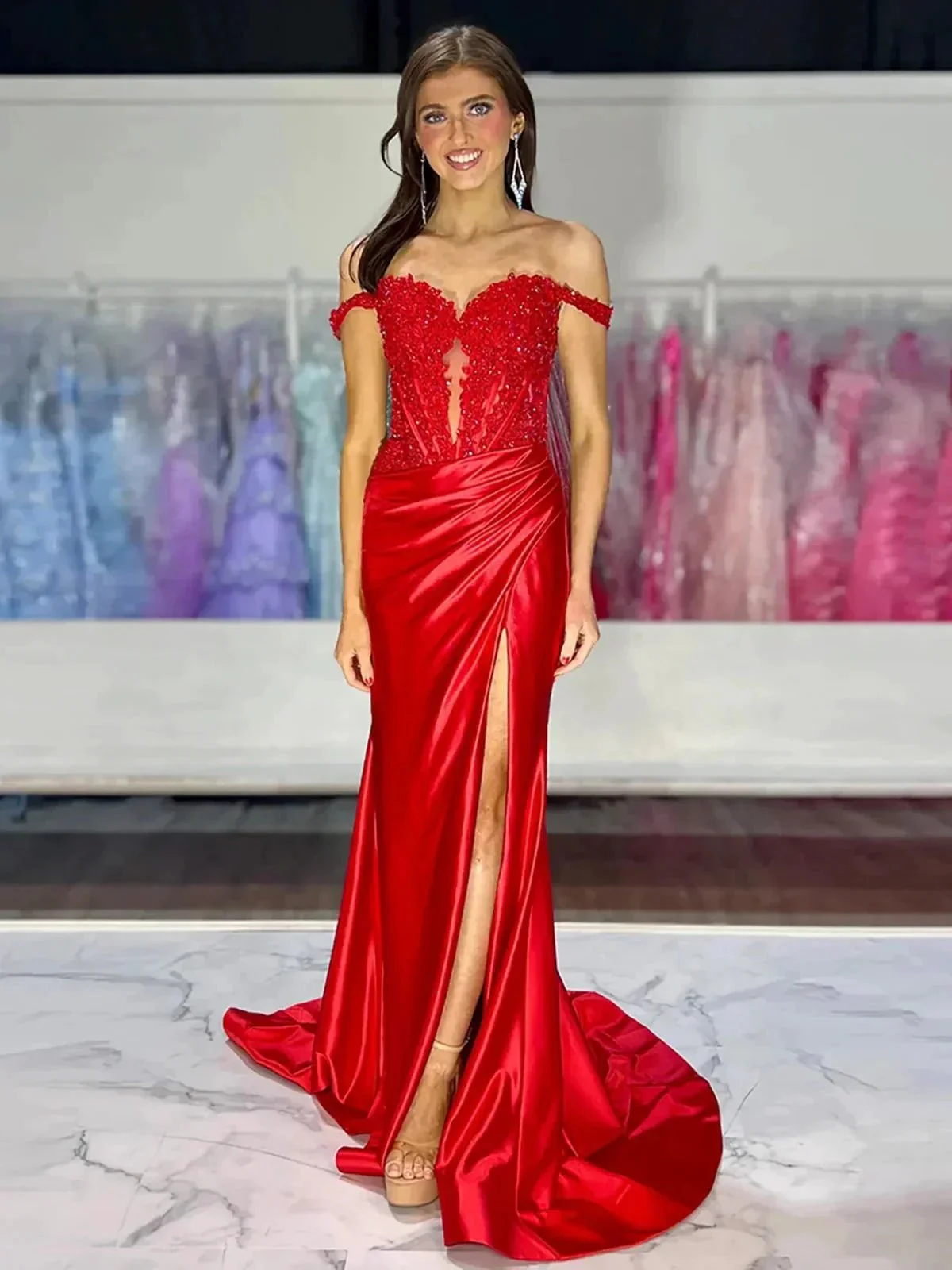 Eseld | Mermaid Sweetheart Pink Satin Long Prom Dresses With Split - Image 8