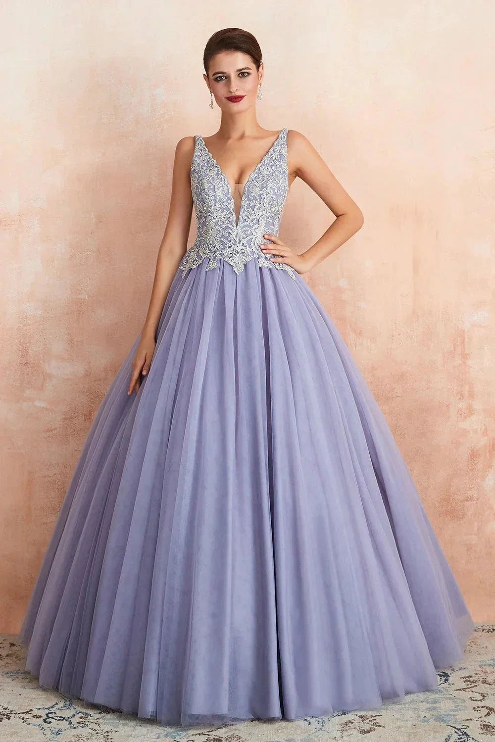Excellent Long Princess V-neck Sleeveless Tulle Backless Prom Dress - Image 5