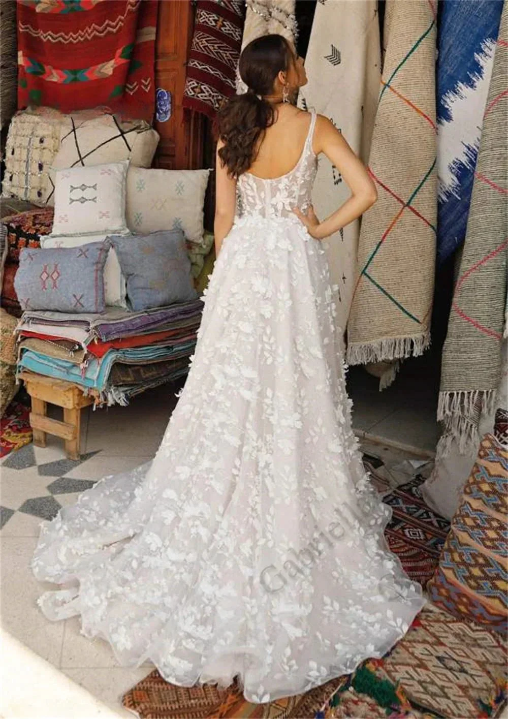 Exquisite 3D Flowers Appliques Wedding Dresses V-neck Backless Wedding Gown Vestido De Noiva Customer Made - Image 2