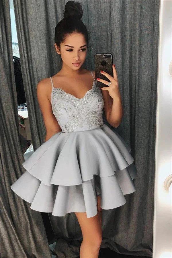 A-line V-neck Lace Sleeveless Short Homecoming Dress - Image 4