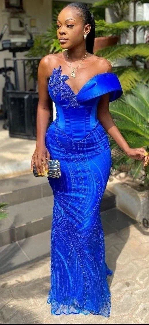 Exquisite blue dinner wedding reception prom evening dress gown for women gown for ladies Y6524 - Image 2