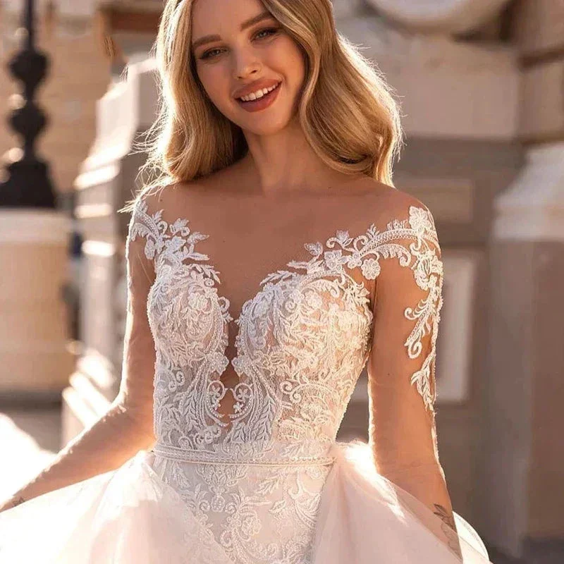 Exquisite Lace Mermaid Mopping Wedding Dresses New V-Neck Tulle Bridal Gown For Women With For Women Made Robe Customize - Image 3