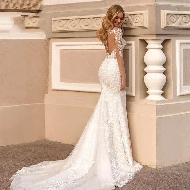 Exquisite Lace Mermaid Mopping Wedding Dresses New V-Neck Tulle Bridal Gown For Women With For Women Made Robe Customize - Image 4