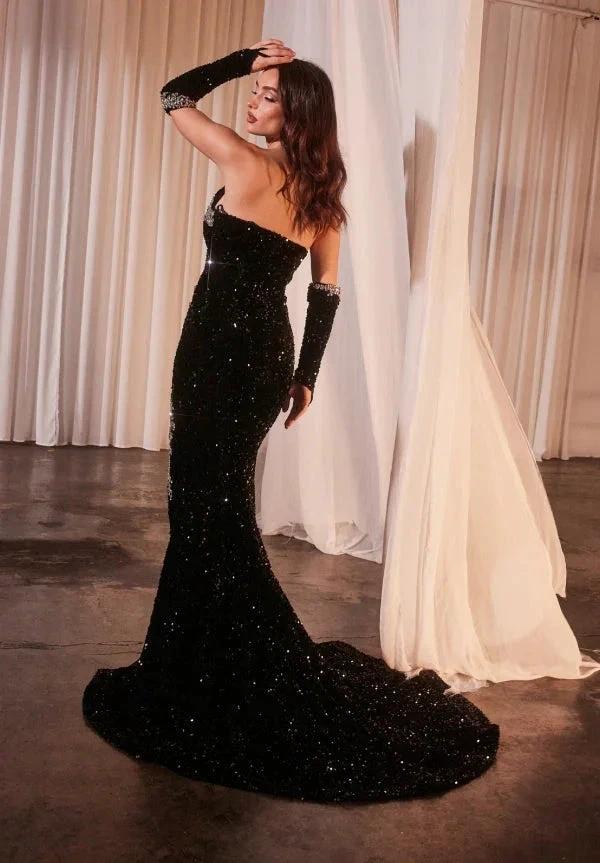 Exquisite Long Black Mermaid V-neck Sequined Prom Dress with Slit - Image 2