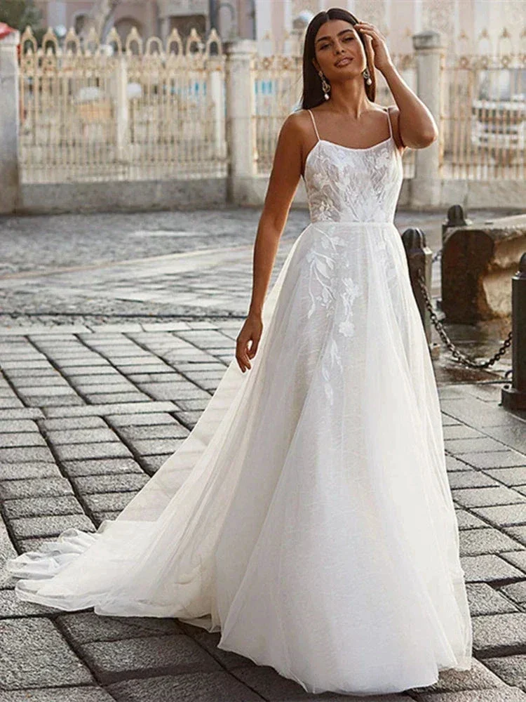 Exquisite Off Shoulder Sleeveless Mopping Wedding Dresses New Classic Square Collar Lace Princess Beautiful Bridal Gown - Image 2