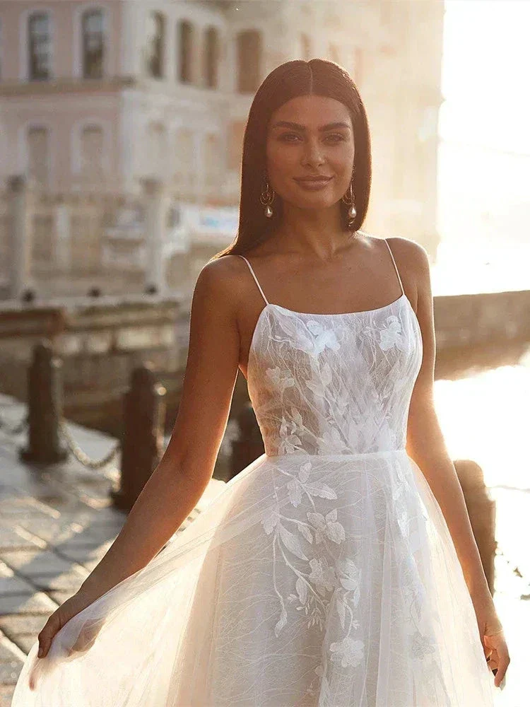 Exquisite Off Shoulder Sleeveless Mopping Wedding Dresses New Classic Square Collar Lace Princess Beautiful Bridal Gown - Image 3