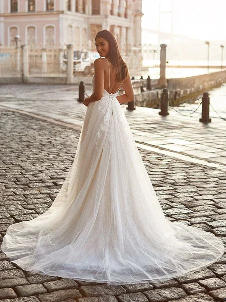 Exquisite Off Shoulder Sleeveless Mopping Wedding Dresses New Classic Square Collar Lace Princess Beautiful Bridal Gown - Image 4