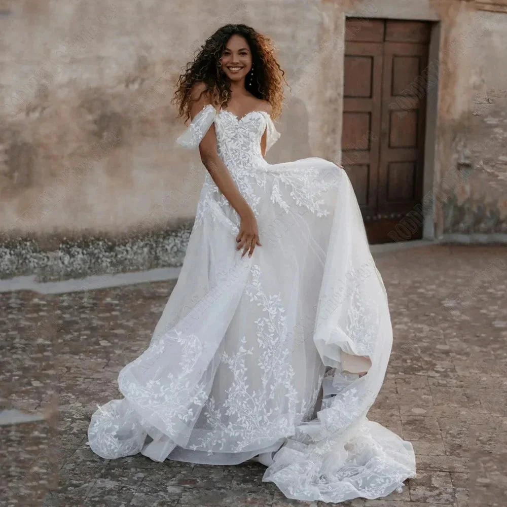 Exquisite Off Shoulder Wedding Dresses Sweetheart Applique Bride Gowns A-Line vestidos de novia playa Custom Made - Image 2