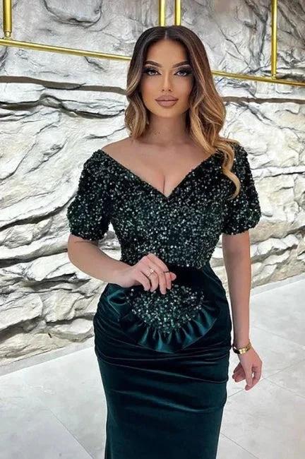 Exquisite Sequins V-neck Short Sleeve Floor-length Prom Dresses - Image 4
