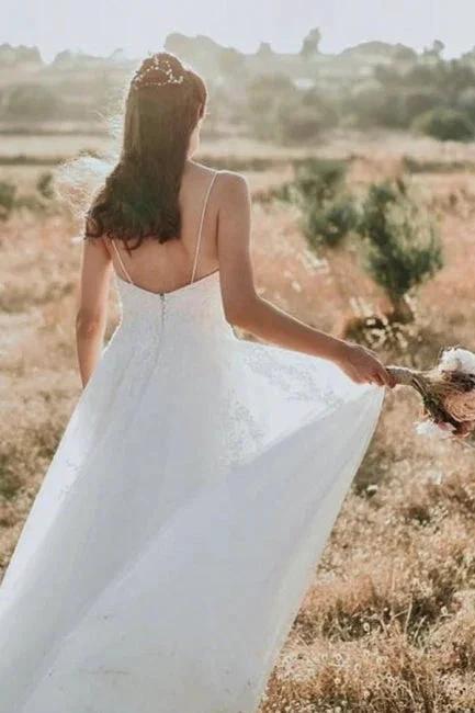 Exquisite Spaghetti Strap Sleeveless A-Line Floor-Length Lace Wedding Dresses - Image 5