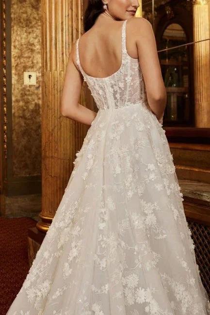 Exquisite Spaghetti Strap Sleeveless A-Line Lace Wedding Dresses with Pattern - Image 2
