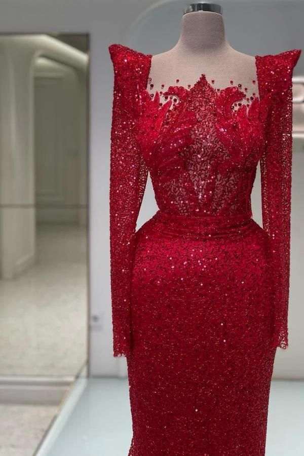 Exquisite Square Neck Long Sleeves Sequined Mermaid Prom Dresses - Image 2