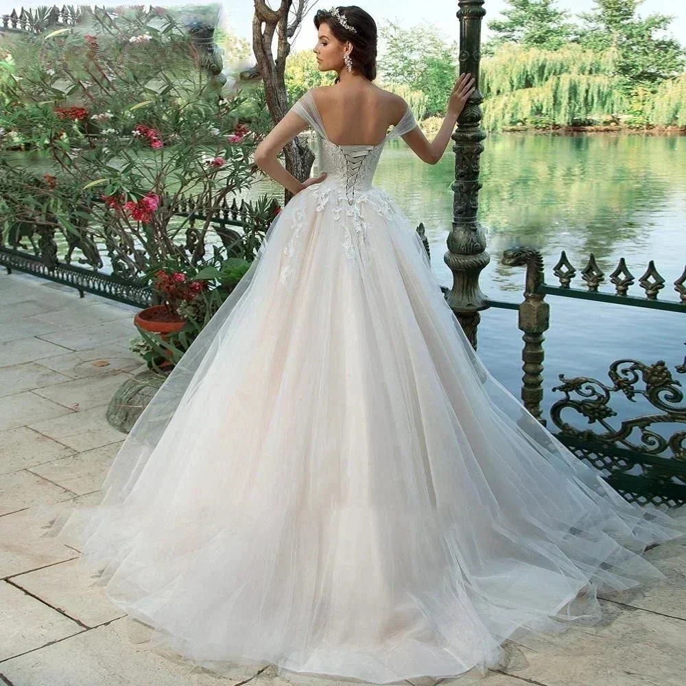 Exquisite Wedding Dress For Women Off The Shoulder A-line Vestidos De Novia Lace Up Appliques Vestido De Novia - Image 2