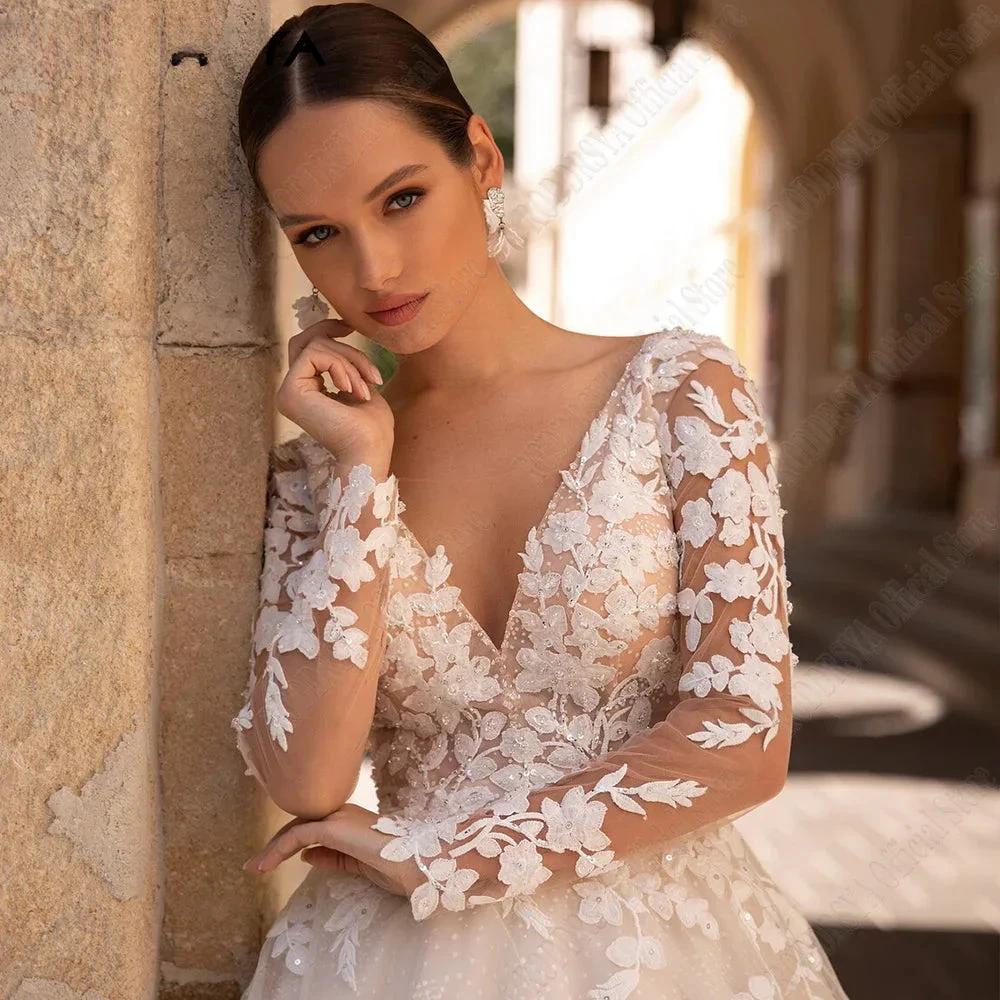 Exquisite Wedding Dresses Long Sleeves Sexy Backless Bride Gowns Applique Princess Tulle A-Line vestidos de novia - Image 3