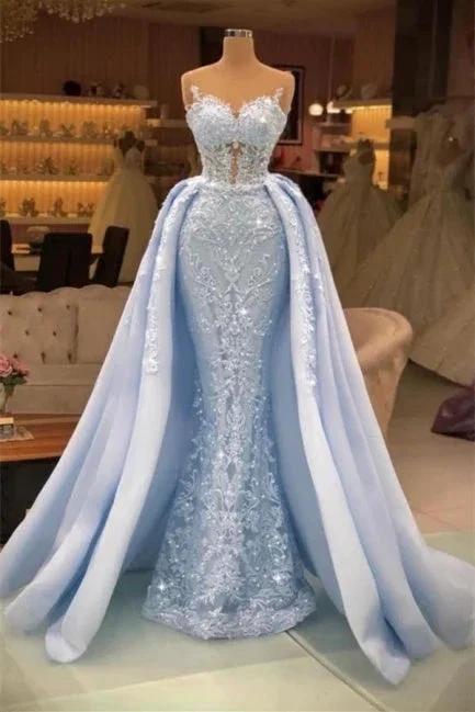 Extravagant evening dresses long lace | Prom dresses blue - Image 2
