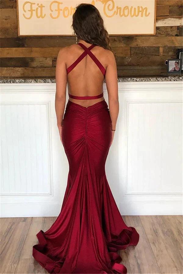 Long Mermaid Halter Open Back Prom Dress - Image 2
