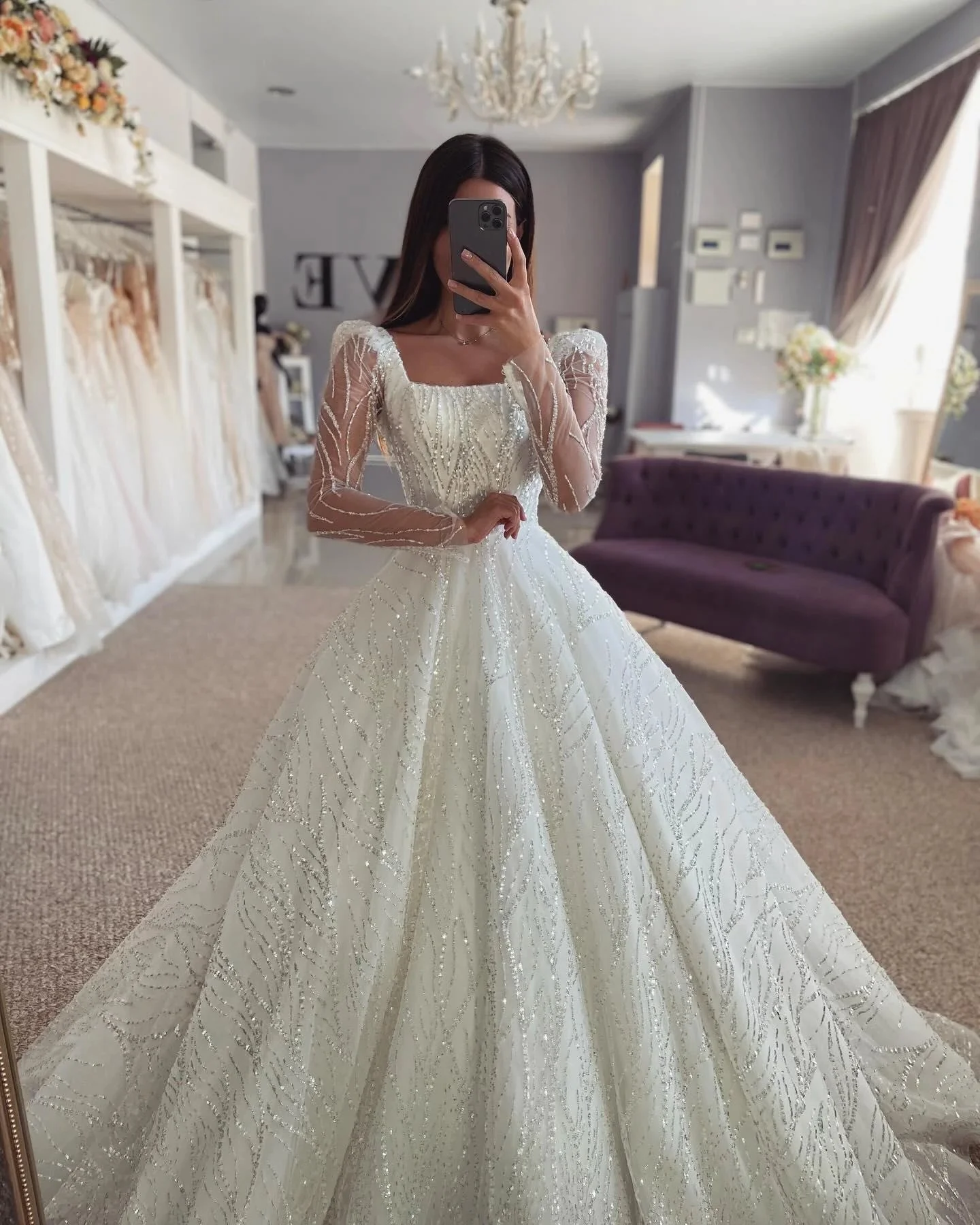 Fabulous A-Line Lace Off-The-Shoulder Long Sleeve White Wedding Dress With Ruffles - Image 2
