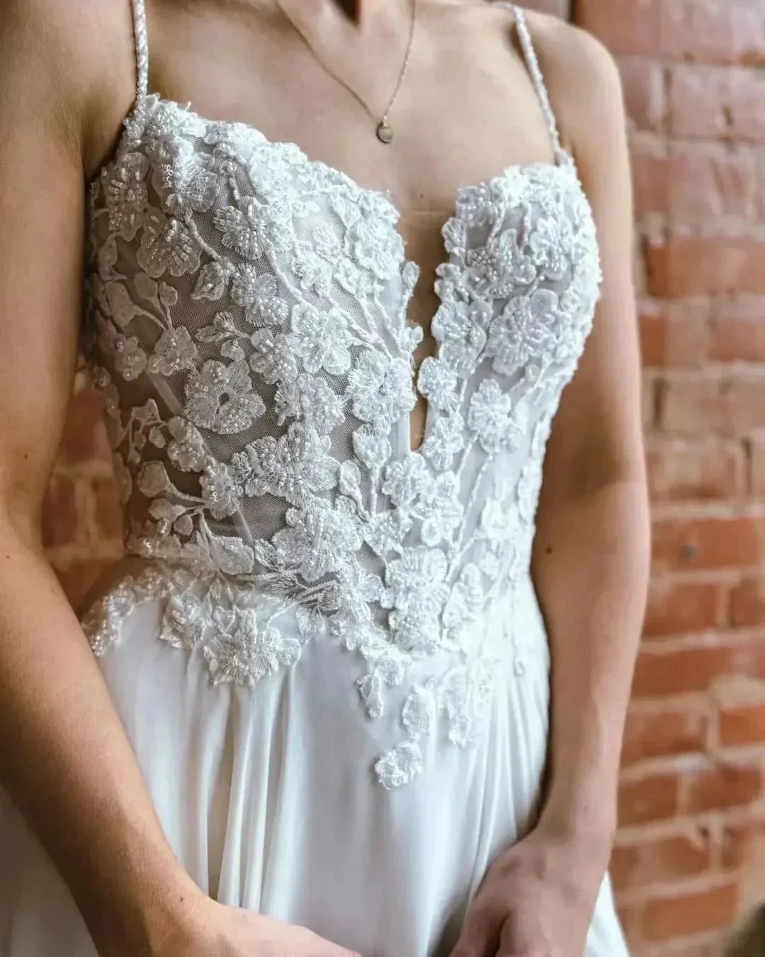 Fabulous A-Line Lace Spaghetti Straps Sleeveless White Wedding Dresses With Split Train - Image 2