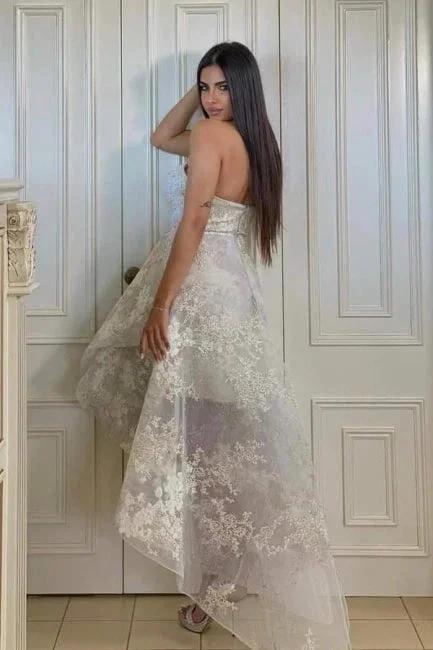 Fabulous A-Line Lace Sweetheart Sleeveless White Wedding Dress With Appliques - Image 2
