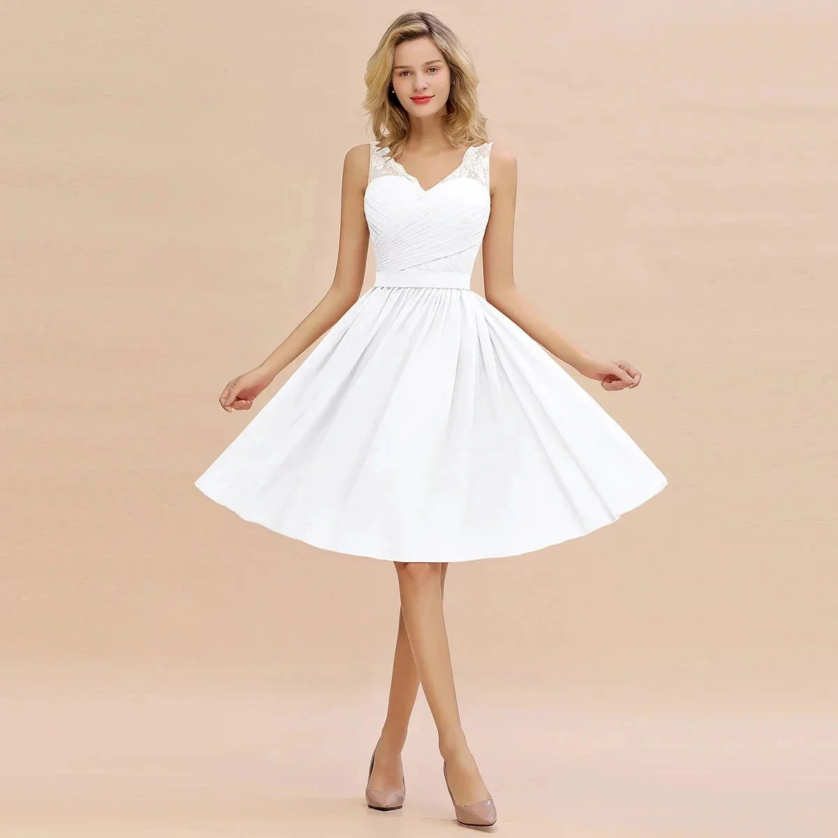 Fabulous A-Line V-Neck Sleeveless Satin Short Bridesmaid Dresses - Image 3