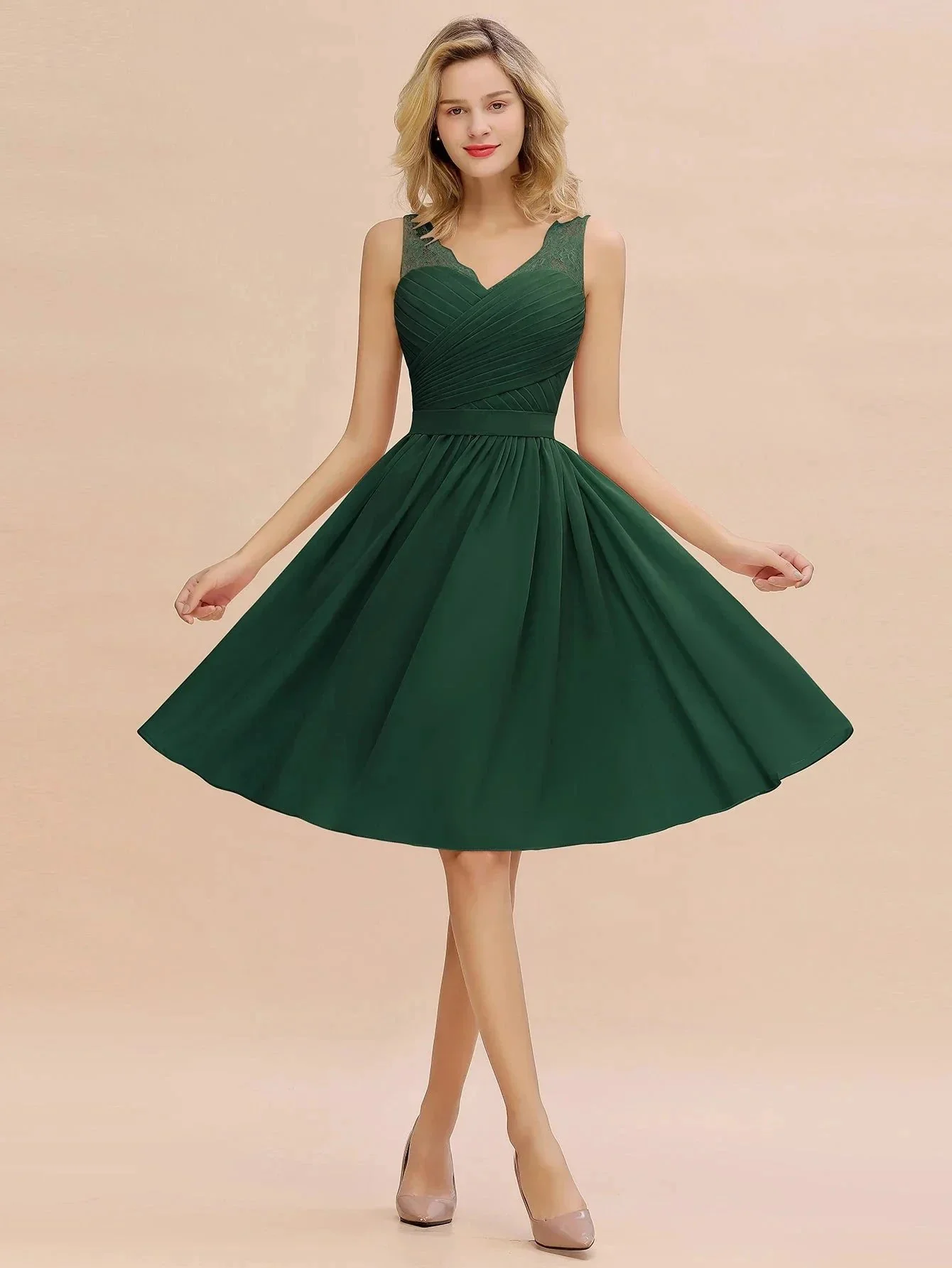 Fabulous A-Line V-Neck Sleeveless Satin Short Bridesmaid Dresses - Image 5