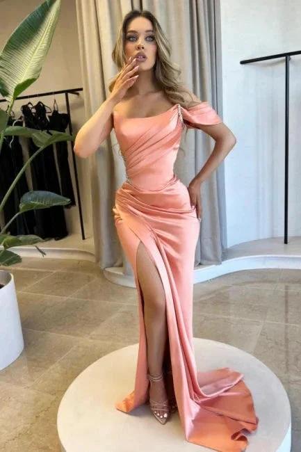 Fabulous Column Satin One Shoulder Sleeveless Prom Dress With Split Front - Image 4
