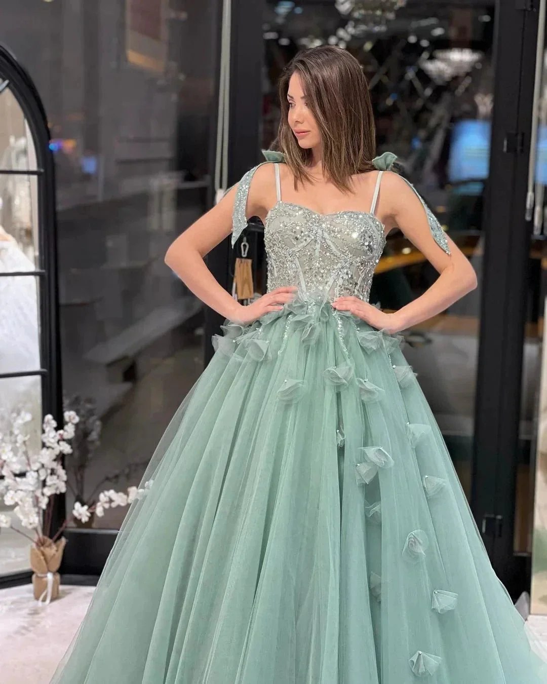Fabulous Floor Length Sweetheart Sleeveless A-Line Tulle Wedding Dress with Sequins - Image 4