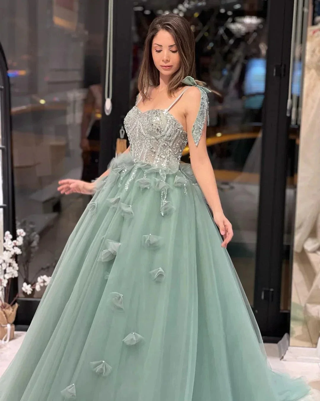 Fabulous Floor Length Sweetheart Sleeveless A-Line Tulle Wedding Dress with Sequins - Image 5
