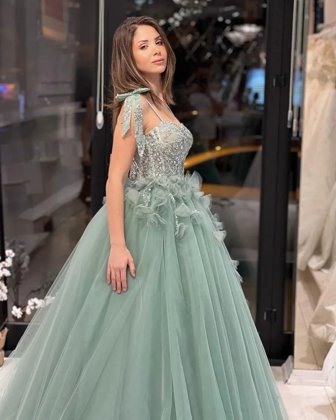 Fabulous Floor Length Sweetheart Sleeveless A-Line Tulle Wedding Dress with Sequins - Image 6