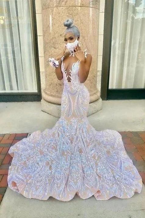 Fabulous High Neck Lace Floor-length Mermaid Prom Dresses - Image 3