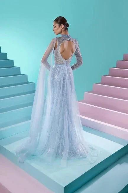 Fabulous Long A-line High Neck Long Sleeve Beading Prom Dress With Slit - Image 2