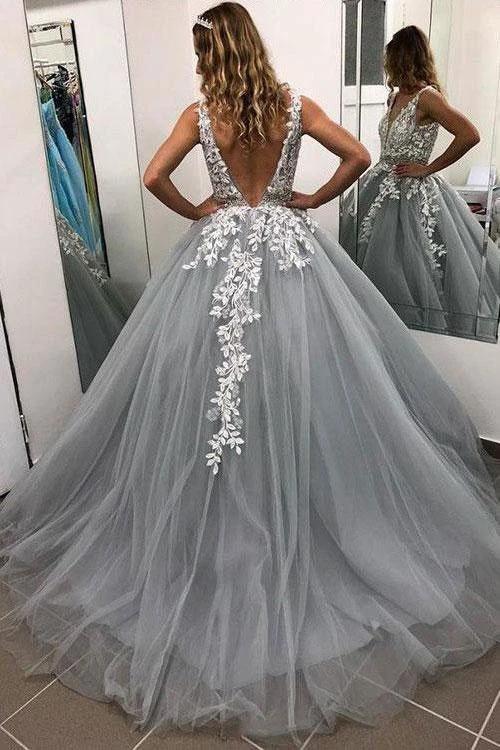 Fabulous Long A-line V-neck Spaghetti Straps Tulle Backless Prom Dress - Image 2