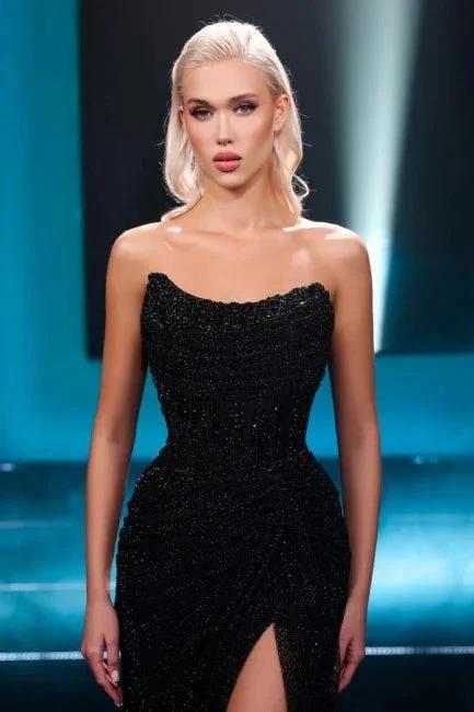 Fabulous Long Black Strapless Sexy Sequined Prom Dress with Slit - Image 2