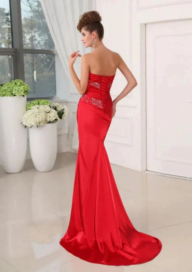 Fabulous Long Red Strapless Sequined Sleeveless Lace-up Prom Dress - Image 3