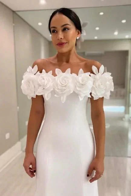 Fabulous Mermaid Satin Off-The-Shoulder Sleeveless White Wedding Dress - Image 2