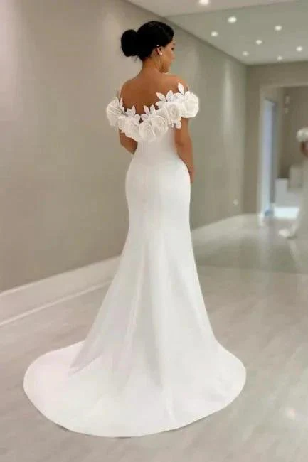 Fabulous Mermaid Satin Off-The-Shoulder Sleeveless White Wedding Dress - Image 4