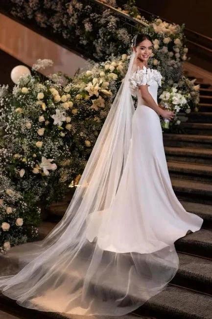 Fabulous Mermaid Satin Off-The-Shoulder Sleeveless White Wedding Dress - Image 5