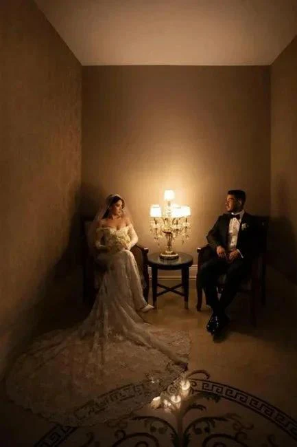Fabulous Off-the-shoulder Long-Sleeve Mermaid Floor-Length Lace Wedding Dresses with Chapel Train - Image 5