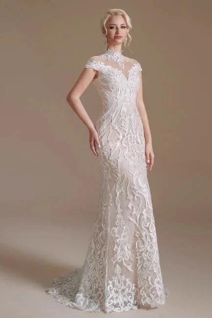 Fabulous Off-the-shoulder Sleeveless Mermaid Floor-Length Lace Wedding Dresses with Pattern - Image 2