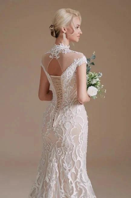 Fabulous Off-the-shoulder Sleeveless Mermaid Floor-Length Lace Wedding Dresses with Pattern - Image 3