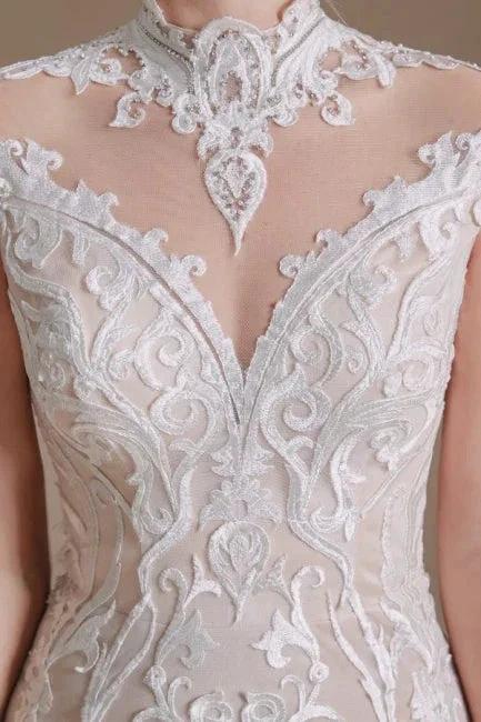 Fabulous Off-the-shoulder Sleeveless Mermaid Floor-Length Lace Wedding Dresses with Pattern - Image 5