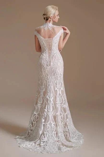 Fabulous Off-the-shoulder Sleeveless Mermaid Floor-Length Lace Wedding Dresses with Pattern - Image 6