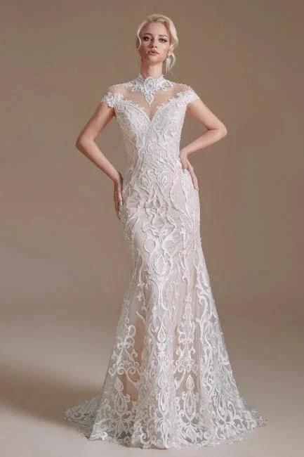 Fabulous Off-the-shoulder Sleeveless Mermaid Floor-Length Lace Wedding Dresses with Pattern - Image 8