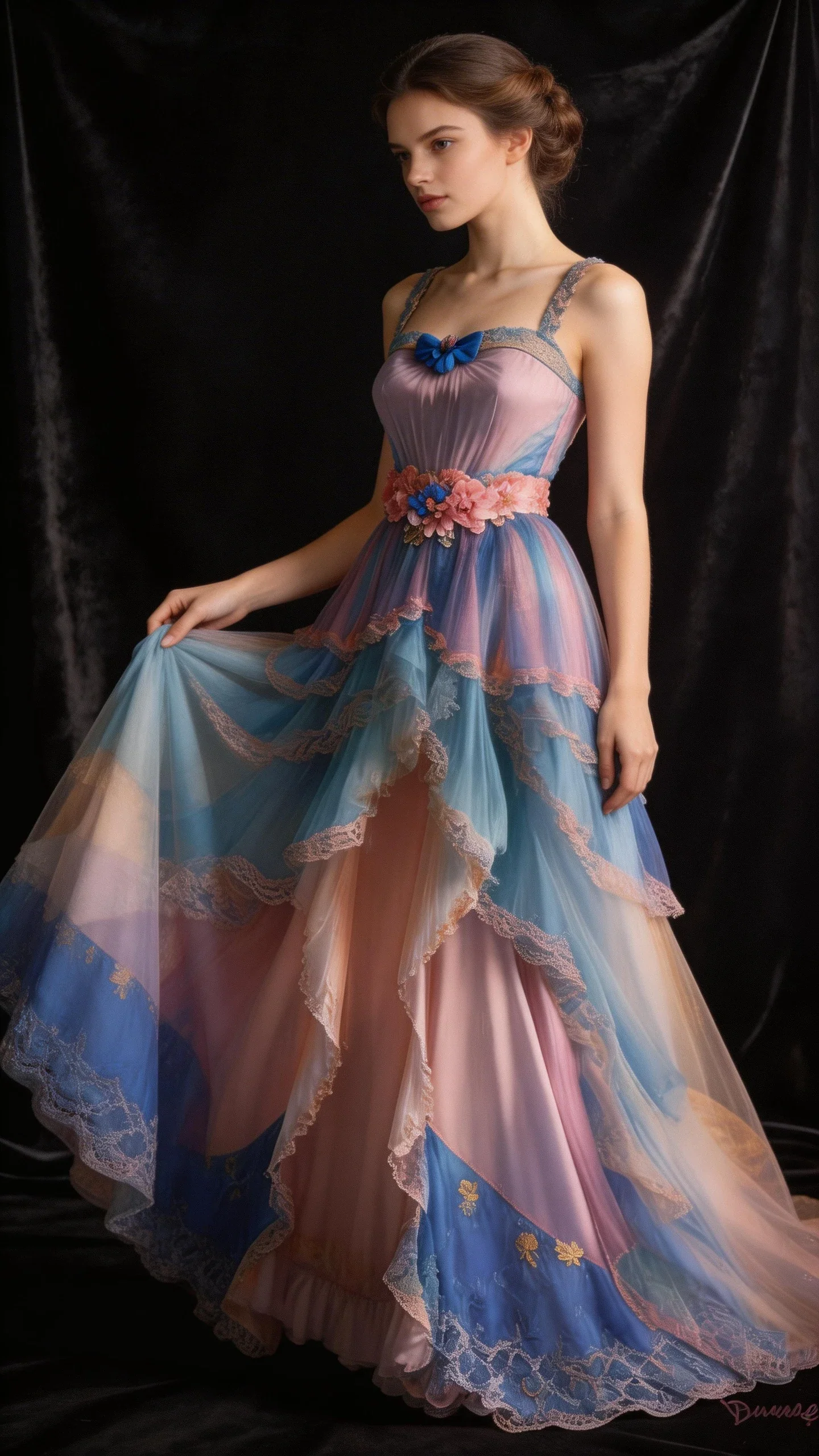 Fairy Colorful Tulle Lace Tiered Ball Gown Long Prom Dress Y7792 - Image 3