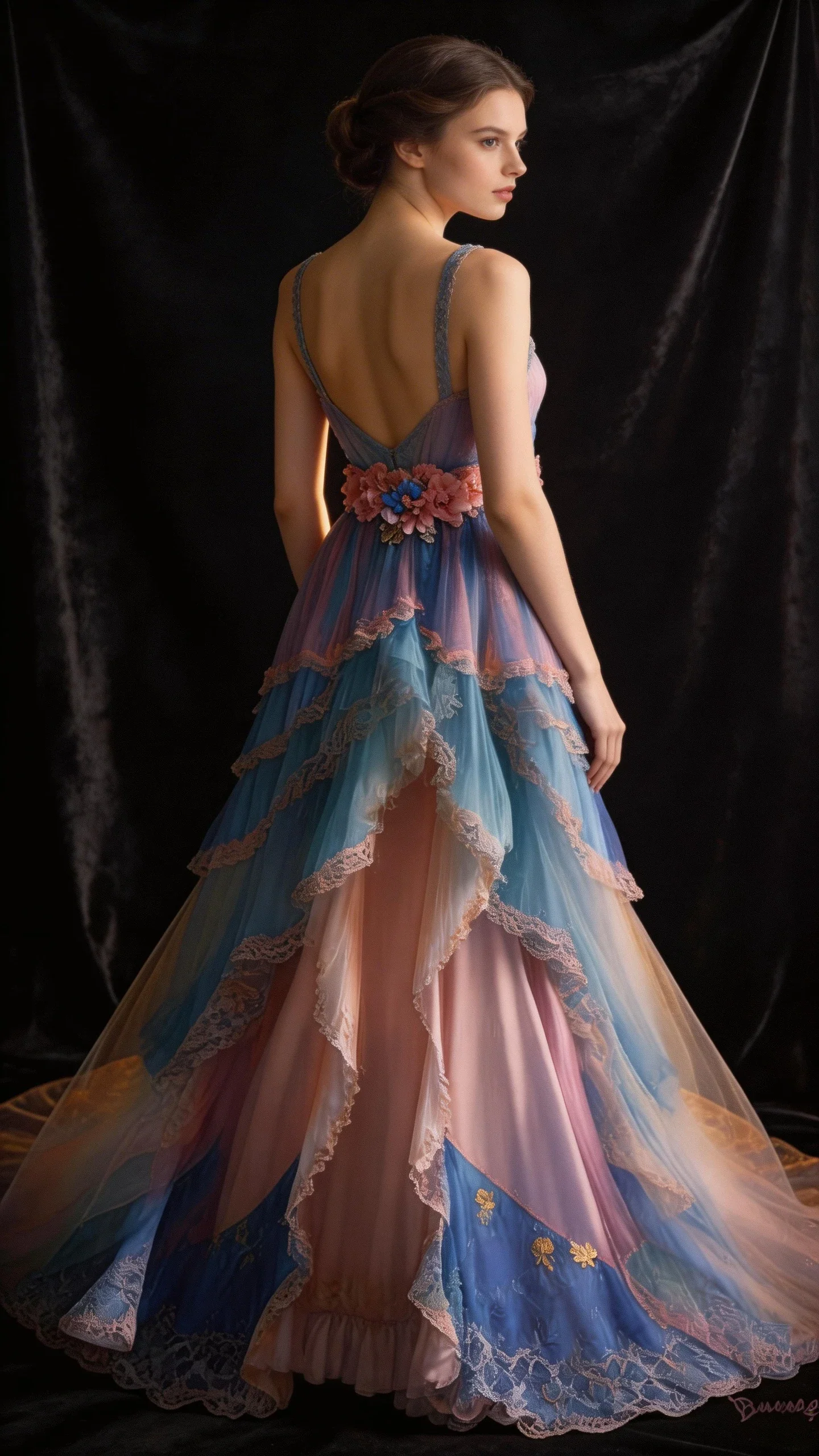 Fairy Colorful Tulle Lace Tiered Ball Gown Long Prom Dress Y7792 - Image 4