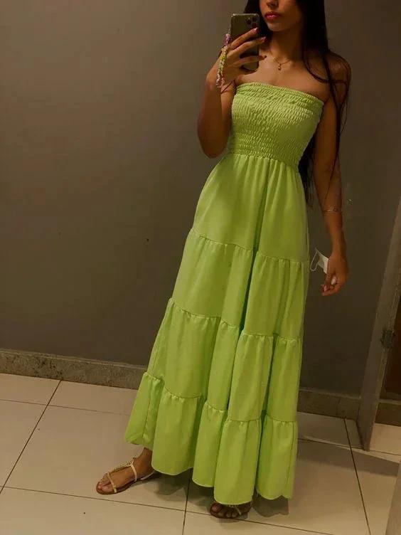 Bohemian Green Strapless Long Evening Dress,Beach Dress  Y1334 - Image 2