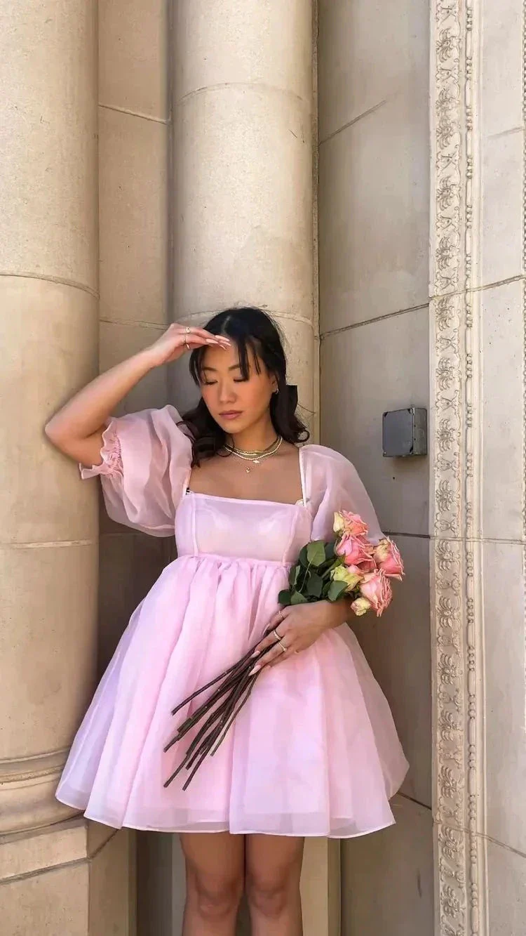 Fairy Mesh Tulle Dress for Women Puff Sleeve Mini Princess Dress Square Neck Homecoming Dress Y2425 - Image 2